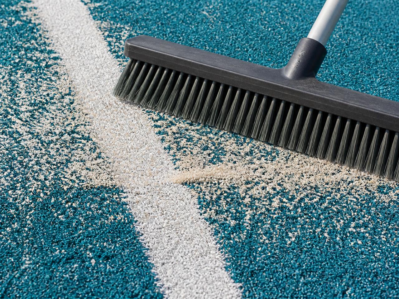 Padel court turf with silica sand infill being brushed